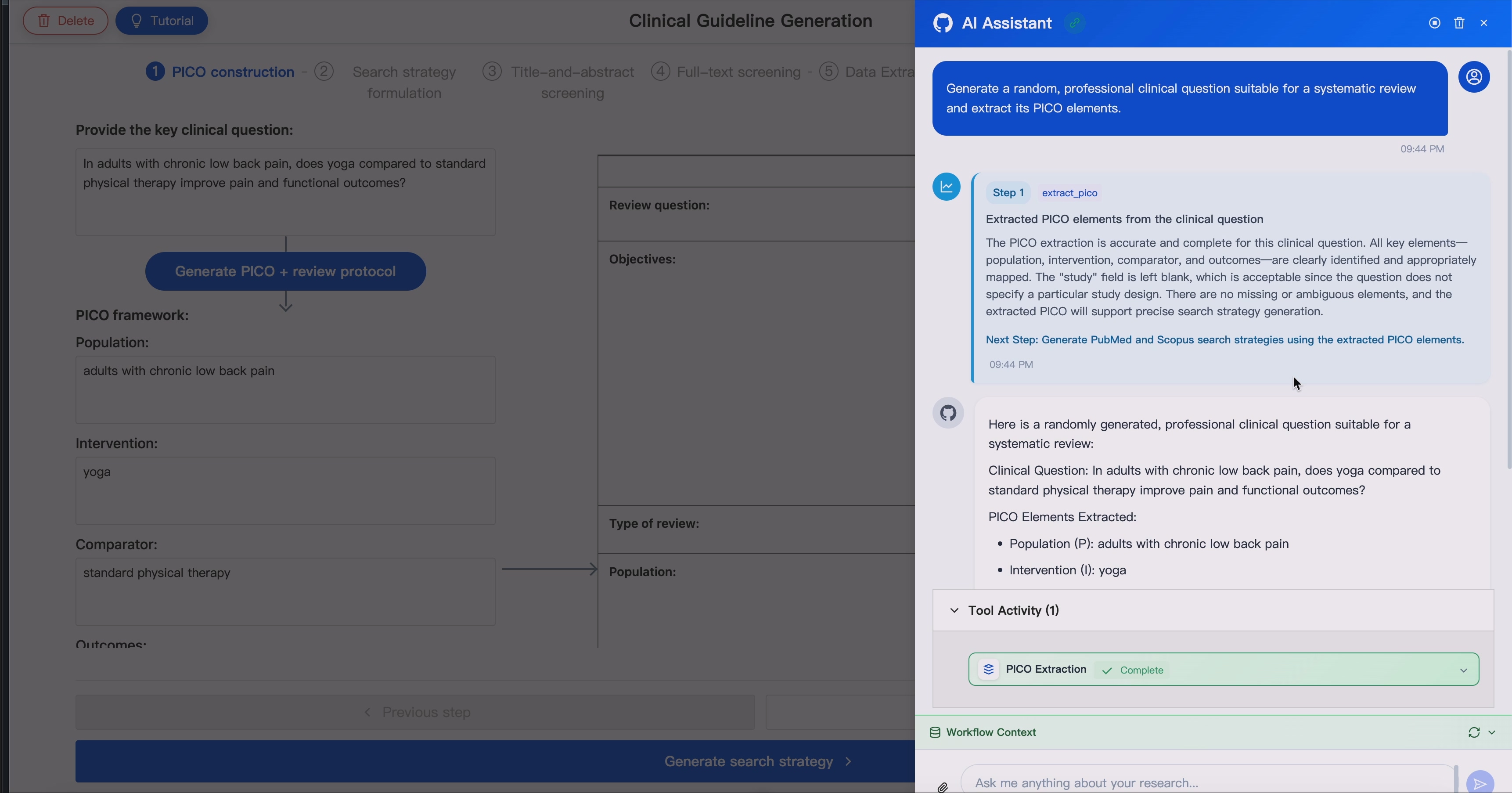 AI assistant interface for workflow orchestration