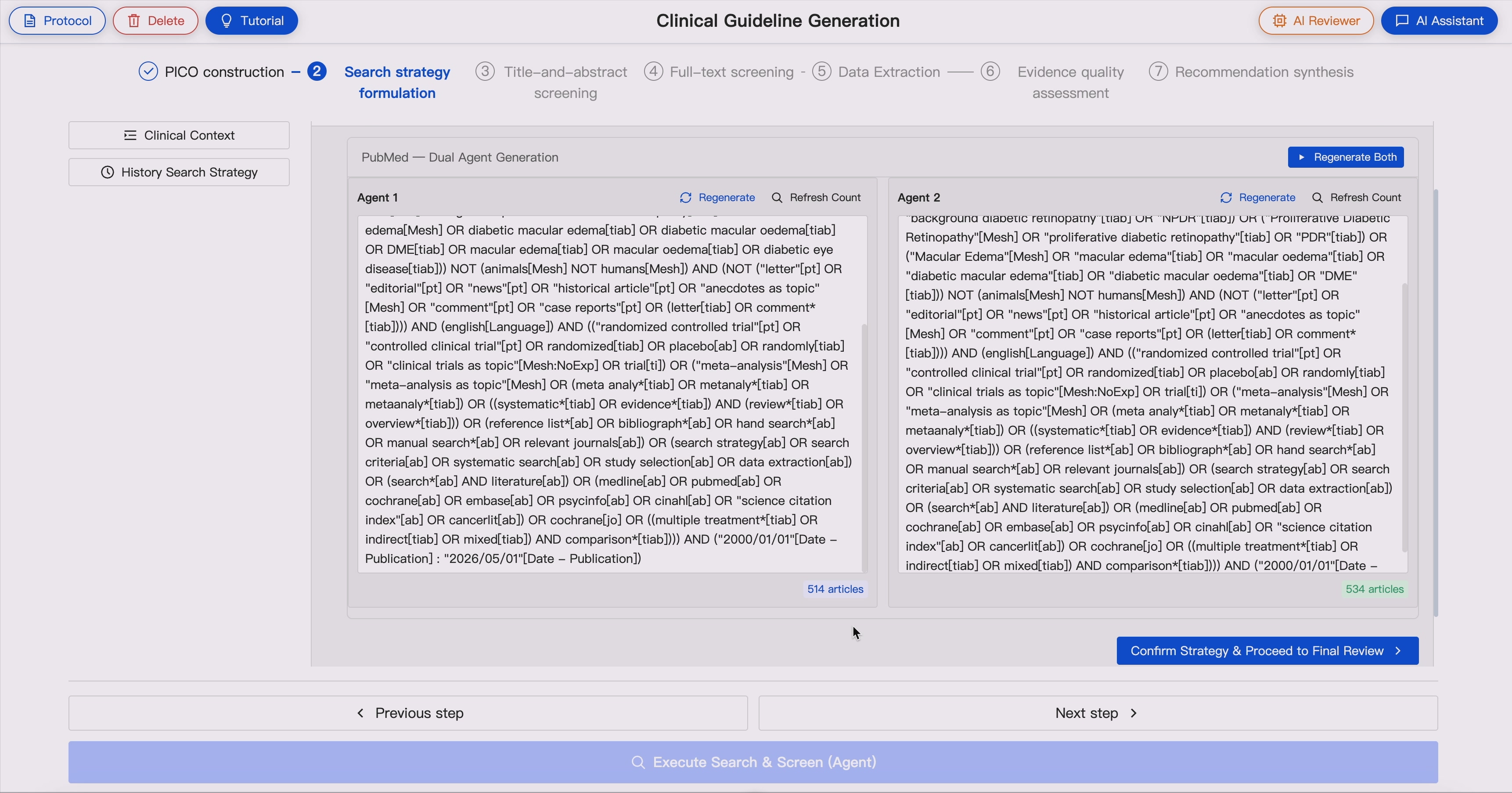 Dual-agent search strategy generation interface