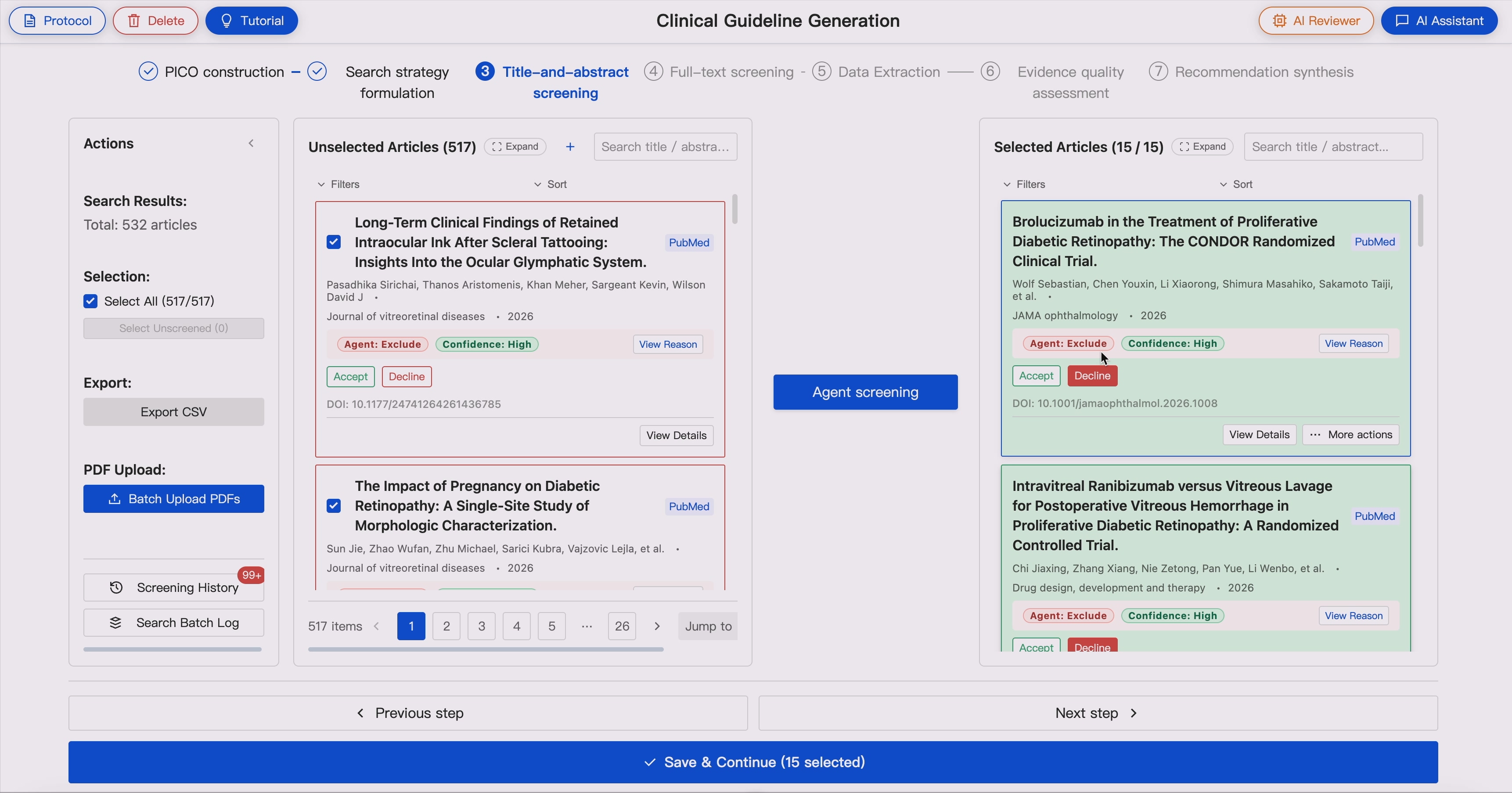 Title and abstract screening workspace