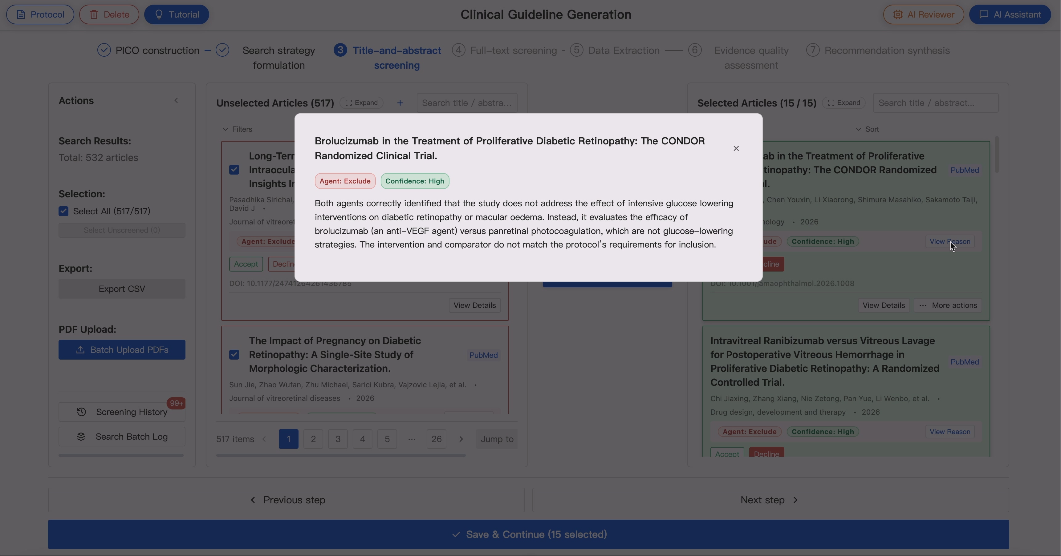 Screening reason popover