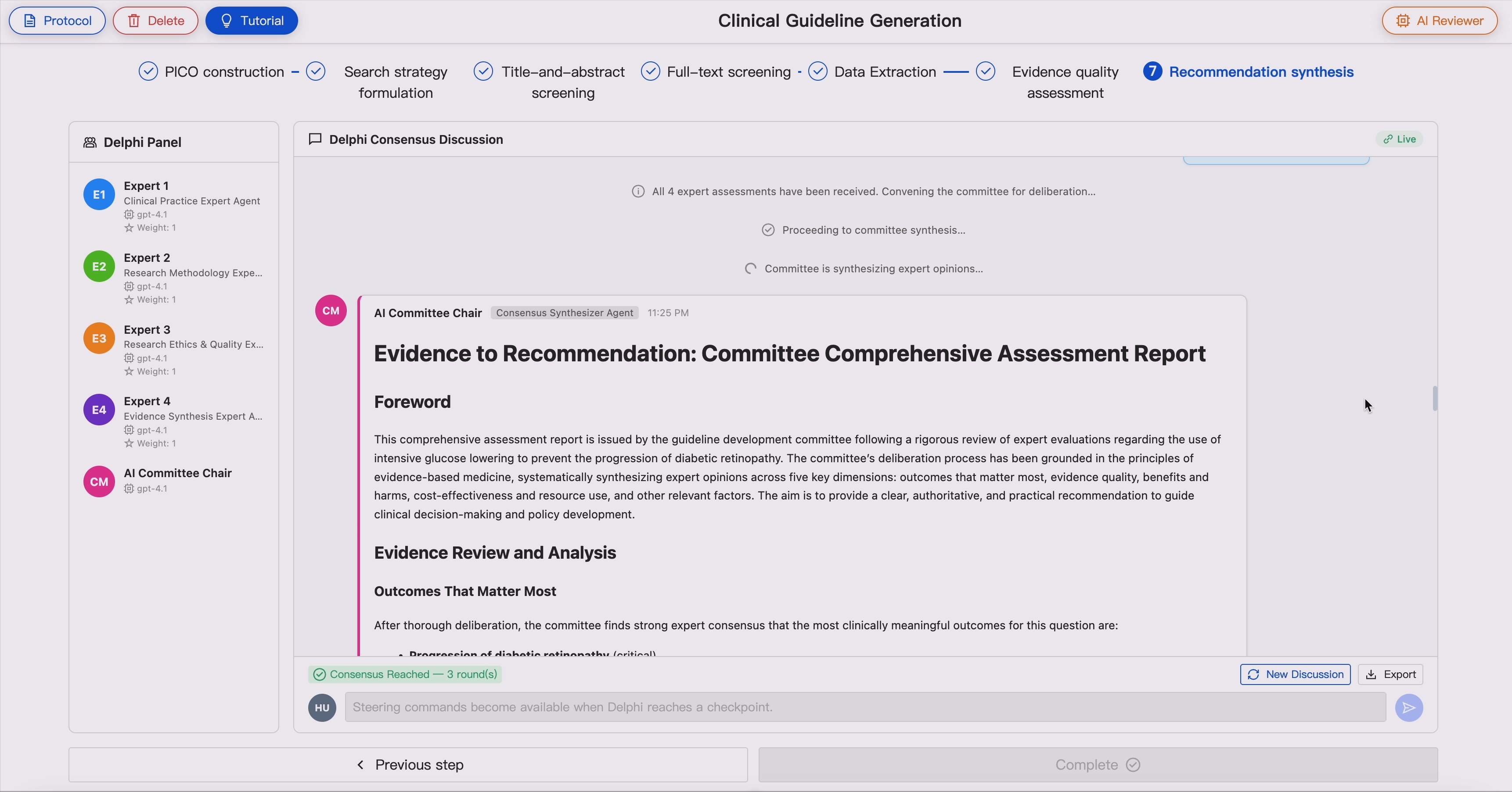 Evidence-to-recommendation synthesis report